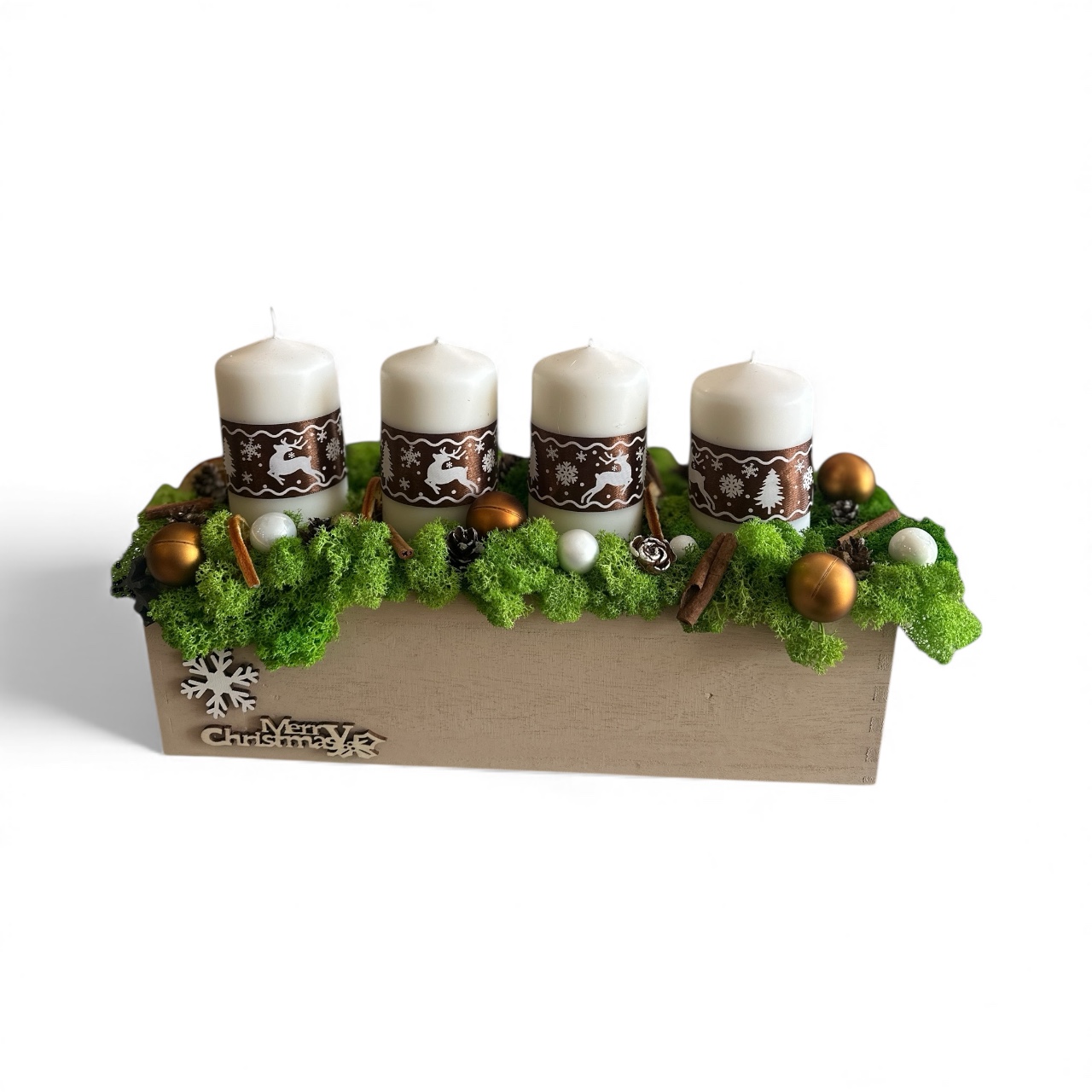 Aranjament Advent decorat cu licheni naturali - imagine 2