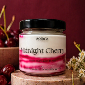 MIDNIGHT CHERRY, marmura, roz, mov,180g, ardere 45 h, lumanare parfumata din ceara de soia, Solara Candles