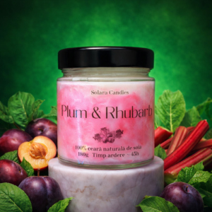 PLUM & RHUBARB, marmura, roz, mov, 180g, ardere 45 h, lumanare parfumata din ceara de soia, Solara Candles